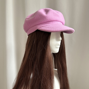 秋冬保暖甜美气质报童帽韩系宽檐显脸小平顶水手帽女纯色海军风