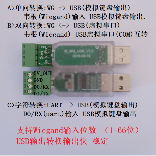 读卡wiegand韦根转USB键盘模块