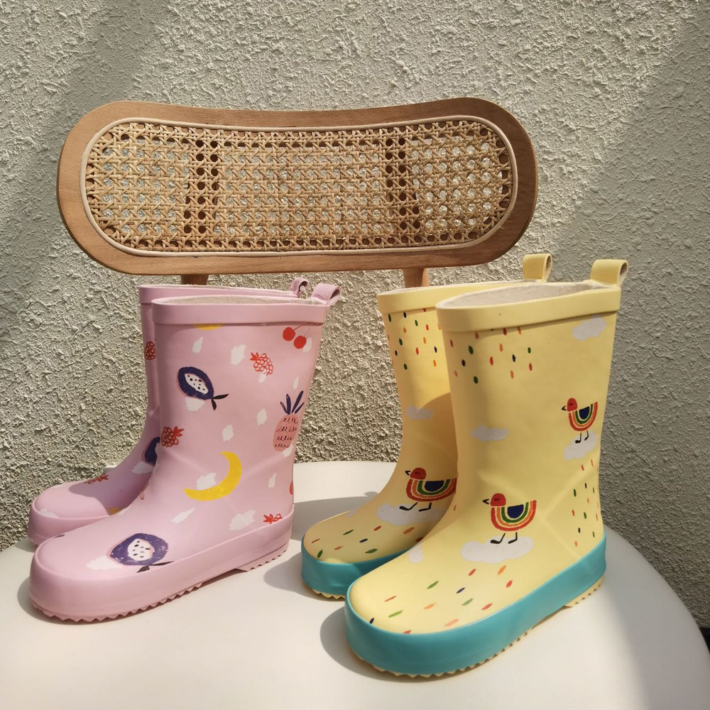 韩版时尚潮儿童雨鞋童靴菠萝条纹花朵云朵雨靴中大童学生胶鞋