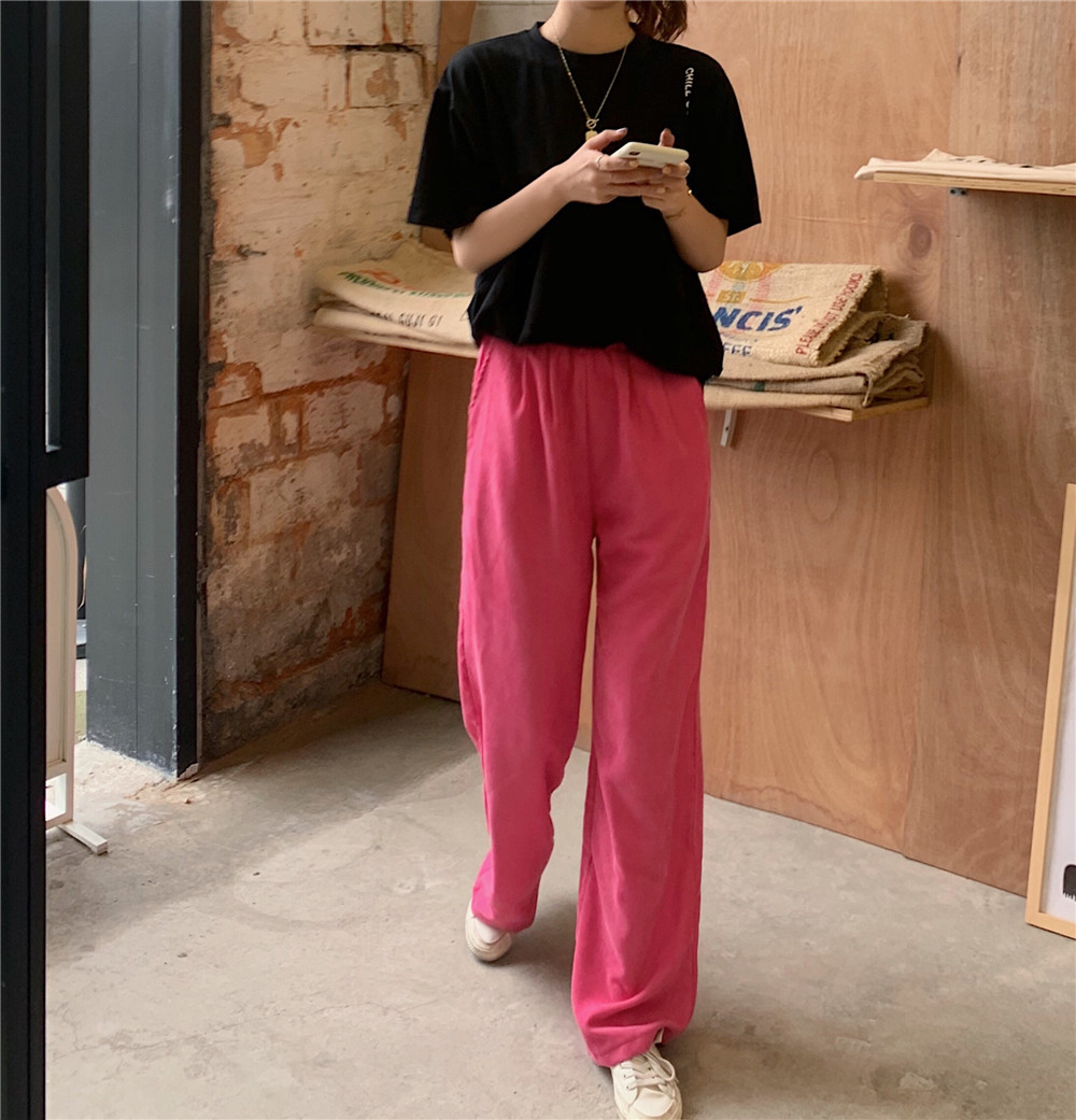 Real photo follow up rose red corduroy wide leg pants