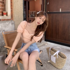 Real shot pink top with bubble sleeves