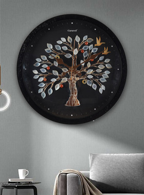 现代简约客厅时尚创意家用钟表  贝壳摇钱树好运生命树挂钟