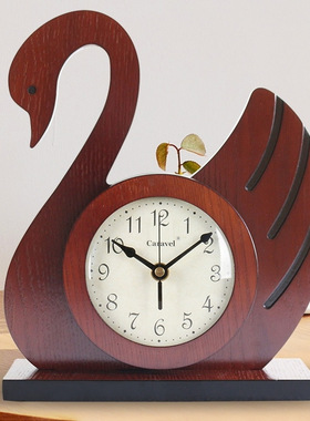 现代简约客厅座钟木质静音台钟创意天鹅时尚卧室床头书房摆件钟表
