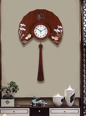 钟表新中式挂钟客厅个性创意中国风扇形静音时钟家用艺术大气挂表