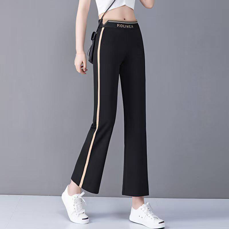 夏季新款大码休闲直筒裤女时尚宽松显瘦遮肚百搭运动微喇叭阔腿裤
