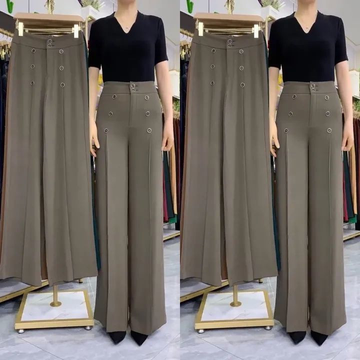 夏季牛奶丝休闲裤女时尚高腰宽松薄款阔腿裤中年妈妈冰丝长裤甩裤