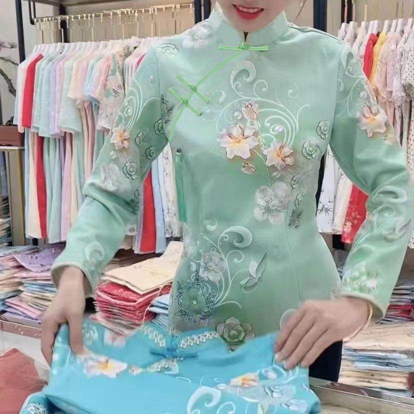 秋冬加绒加厚长袖旗袍卫衣女民族风中国式显瘦妈妈装保暖外套上衣