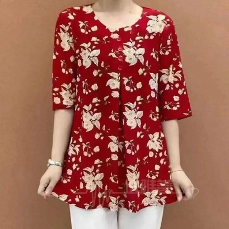 夏季新款时尚百搭宽松显瘦短袖t恤女韩版大码中长款中年女装上衣