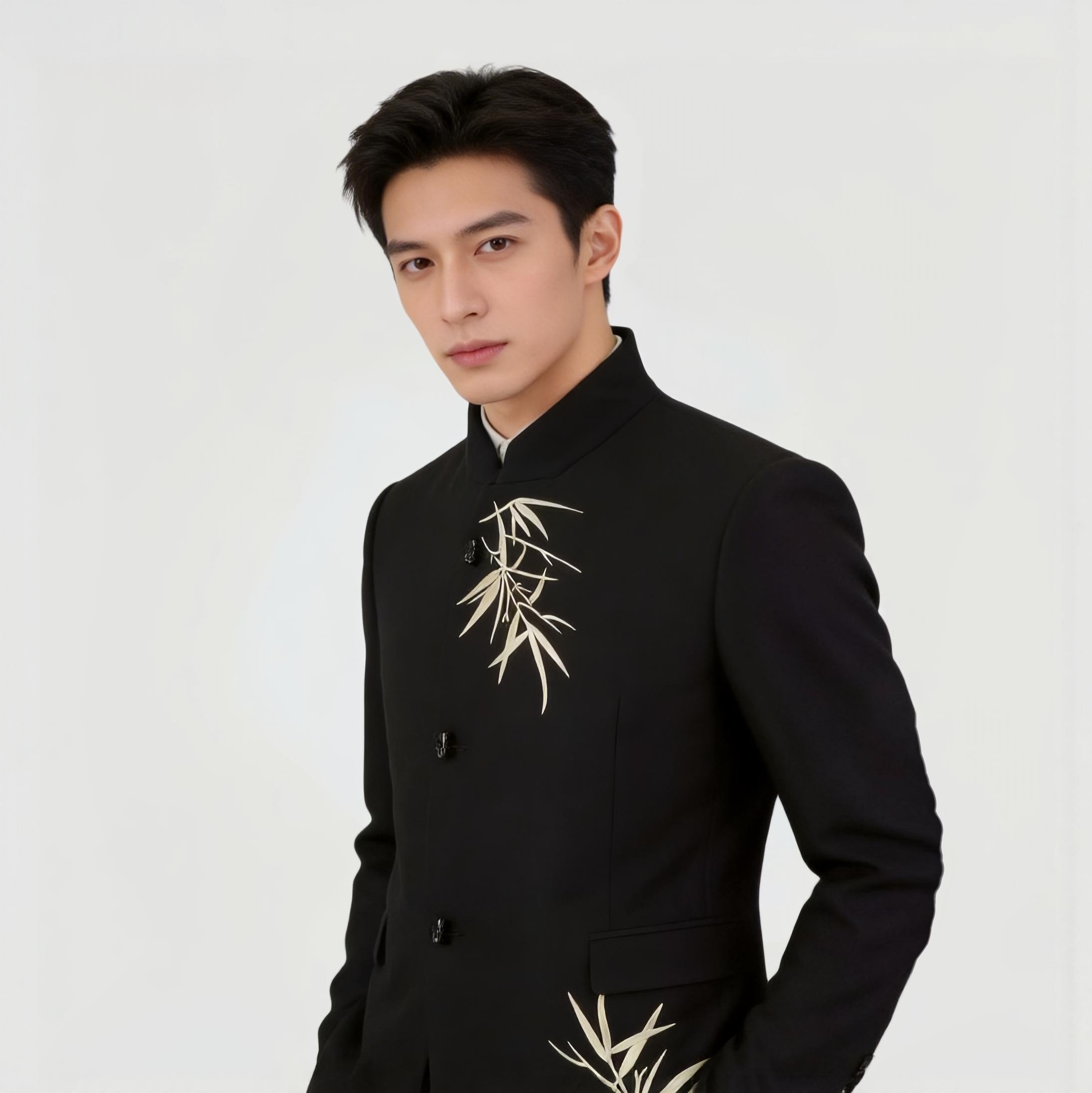 【绣竹】新中式立领西服套装男士刺绣竹叶演出服礼服主持舞台