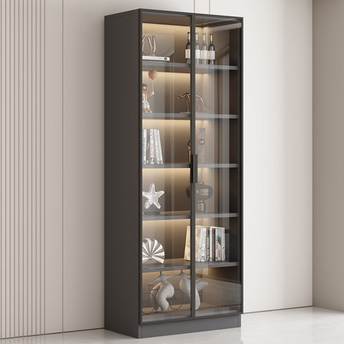 书柜家用客厅带玻璃门书架储物一体展示柜轻奢定制酒柜收纳置物架