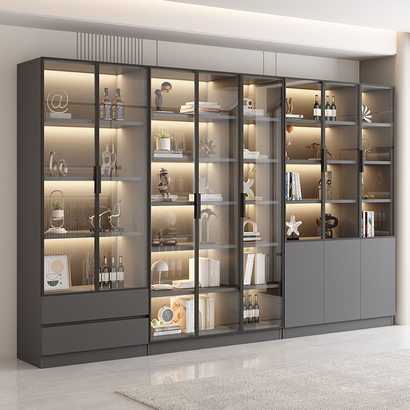 书柜家用客厅带玻璃门书架储物一体展示柜轻奢定制酒柜收纳置物架