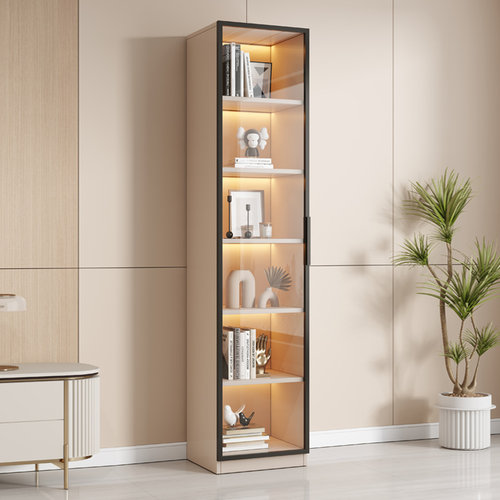 实木书柜带玻璃门一体靠墙收纳柜落地置物柜家用客厅手办展示柜