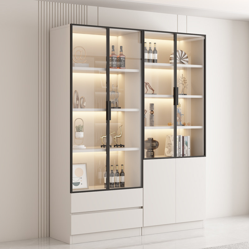 实木书柜家用客厅带玻璃门储物一体展示柜现代轻奢定制书架置物架