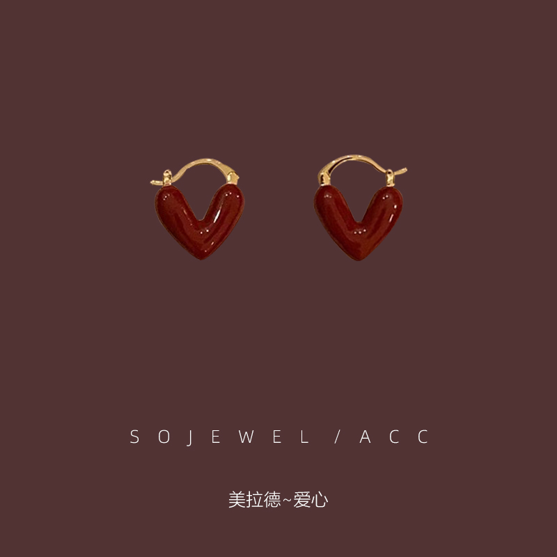 白百何简冰同款美拉德爱心耳环