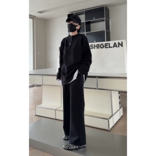 诗歌兰2026春款女装 T5897时髦慵懒风韩系简约半拉链卫衣运动套装