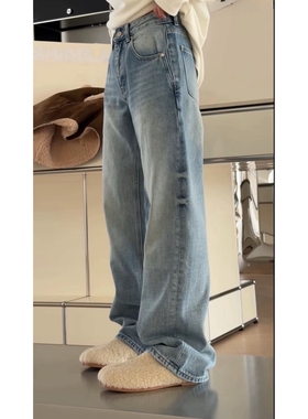 秒发 诗歌兰女装新款2025年冬装15299直筒牛仔裤抓毛基础款 百搭