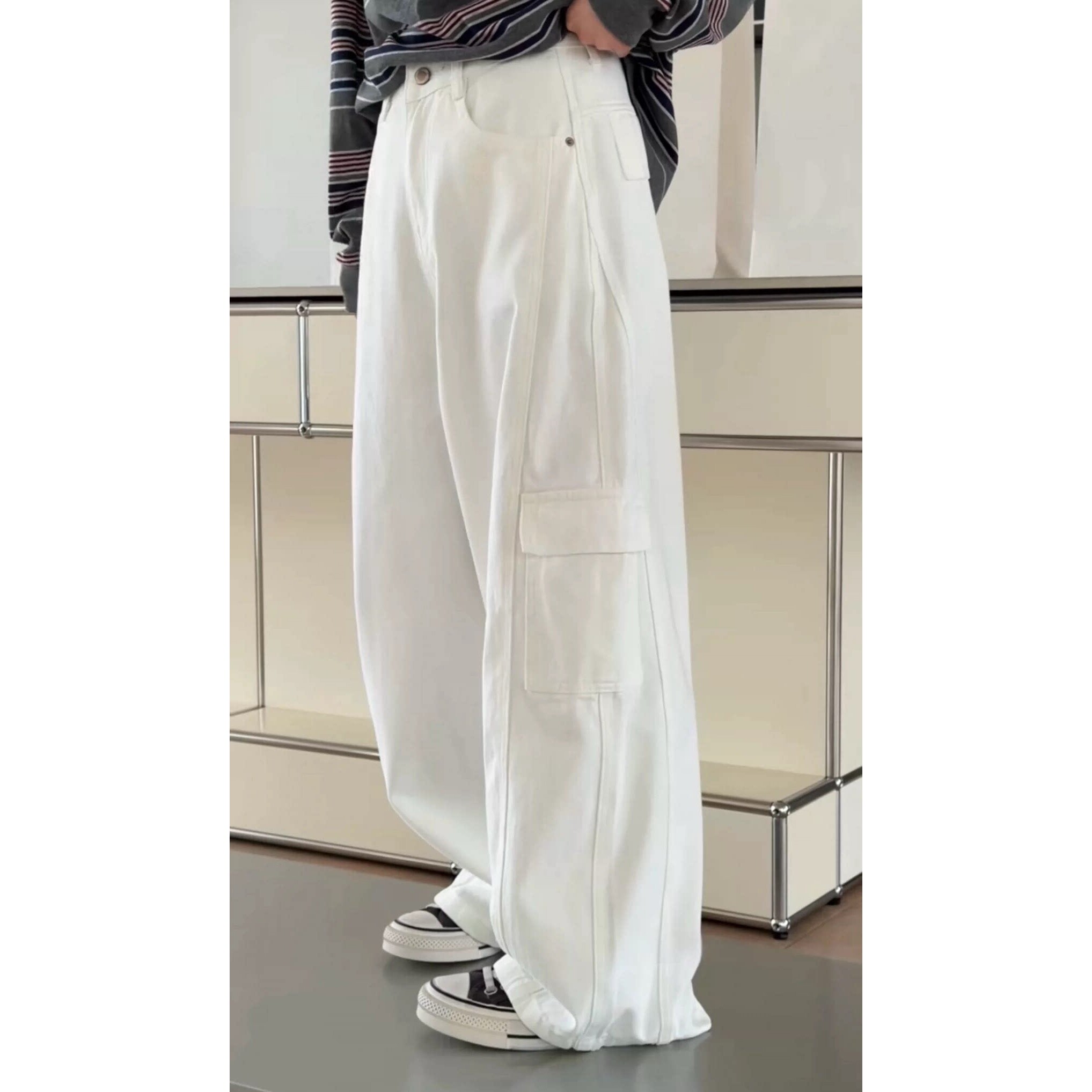 诗歌兰休闲裤2026春款女装 75011潮流个性中性风口袋工装裤牛仔裤