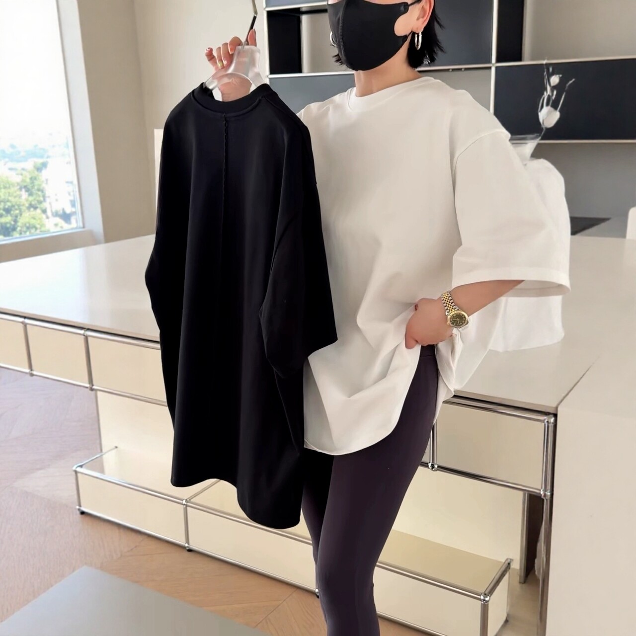 现 诗歌兰欧韩女装2026春季新款2028简约纯色短袖T恤大版宽松显瘦