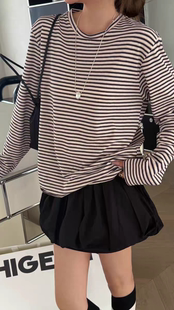 120拼色条纹长袖 诗歌兰正品 新款 2026春季 T恤韩系宽松休闲百搭 女装