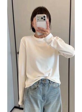 诗歌兰女装2025冬款 5876休闲运动慵懒圆领长袖打底衫磨毛T恤女