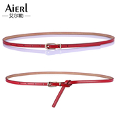 红色细腰带女 腰链女潮 百搭韩版 装 饰连衣裙配饰真皮女士皮带时尚