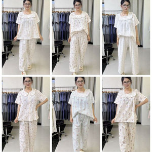 女士双层棉纱睡衣夏季短袖家居服