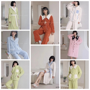 菀瑰冬季女款银丝绒双面珊瑚绒加厚睡衣名媛风撞色轻奢长袖家居服