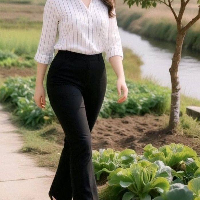 微喇裤西装面料垂坠感微喇高腰阔腿西装女士直筒九分裤黑色休闲裤
