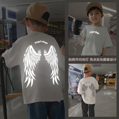纯棉宽松反光翅膀短袖t恤