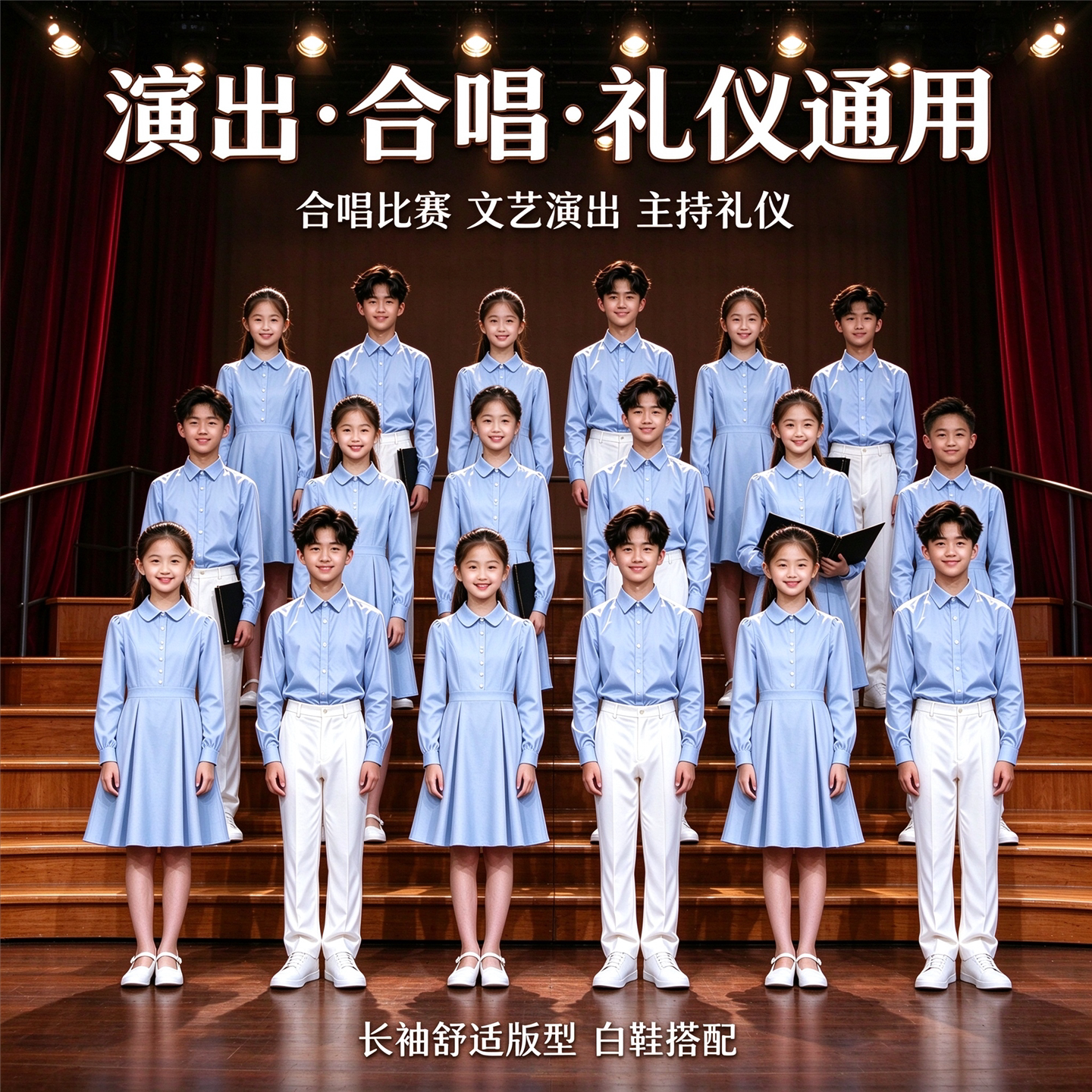 儿童合唱朗诵演出服中小学生蓝色演讲比赛服装男女童爱国主题礼服