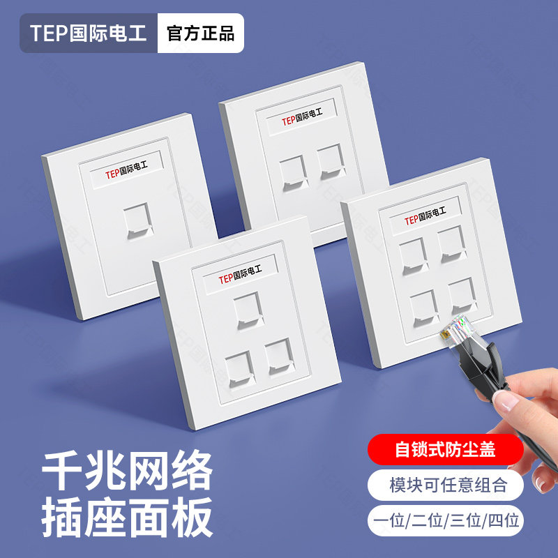 TEP国际电工一二三四位千兆电脑超六6七类网络插座家用带屏蔽面板,电子/电工,电脑插座,淘宝优惠券,粉丝福利购,淘宝优惠卷
