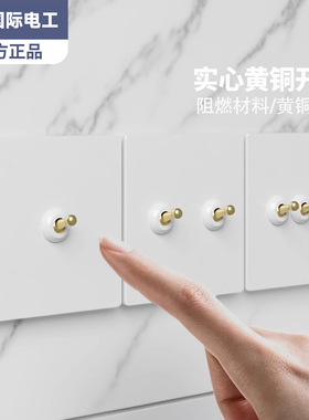 TEP国际电工86型白色复古工业风黄铜拨杆开关面板家用墙壁5孔插座