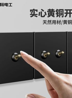 TEP国际电工86型黑色复古工业风黄铜拨杆开关面板家用墙壁5孔插座