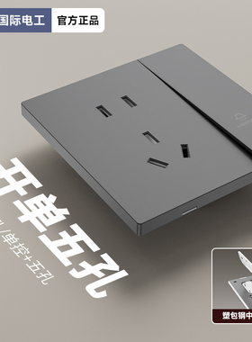 TEP国际电工超薄肤感灰色五5孔插座带一单开单控开关家用墙壁面板