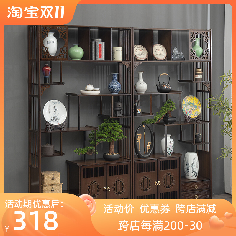 新中式博古架茶架展示架实木茶室隔断茶具茶叶收纳柜茶柜置物架子