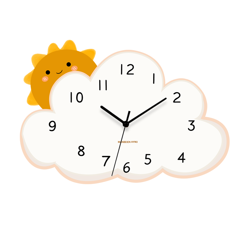可爱儿童房云朵创意时钟挂墙客厅挂钟2024新款家用卧室钟表免打孔