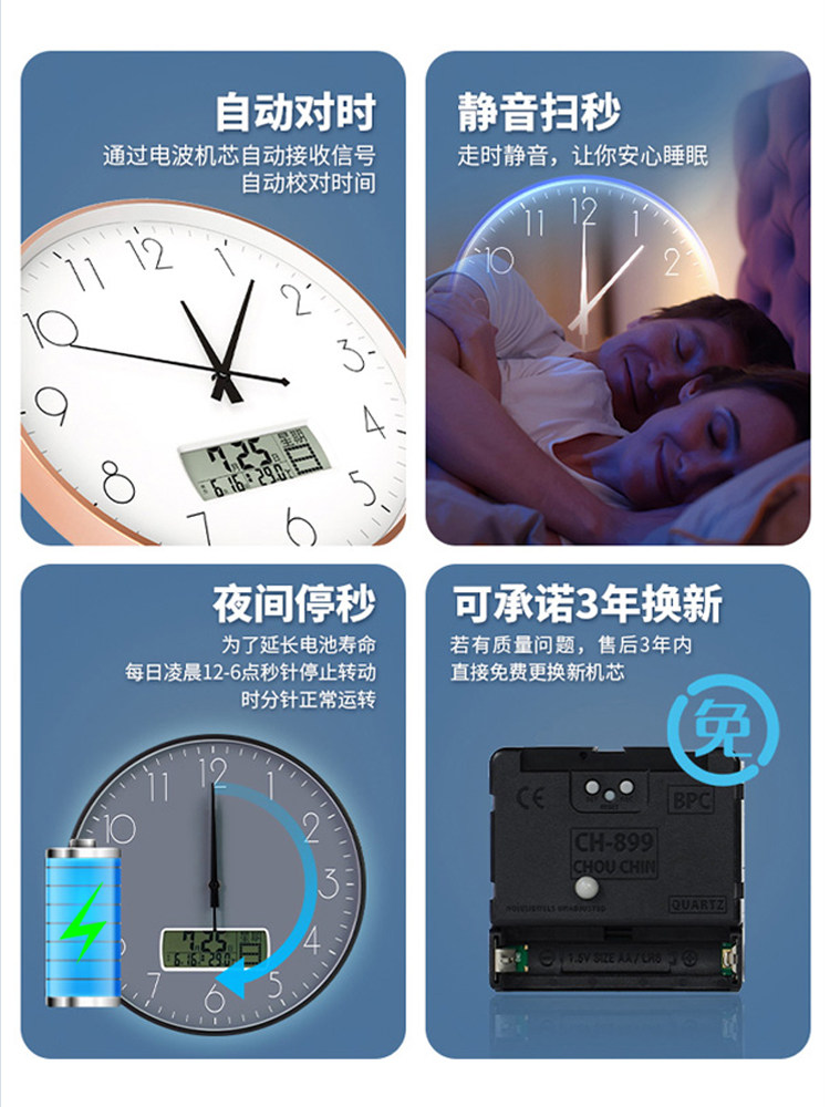 SHISHI RUYI 침묵 벽시계 거실 현대 시계 간단한 달력 벽시계 레스토랑 크리 에이 티브 홈 라디오 시계