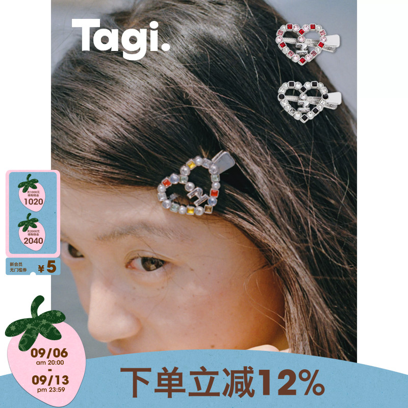 Tagi.复古爱心金属镶钻发夹图片