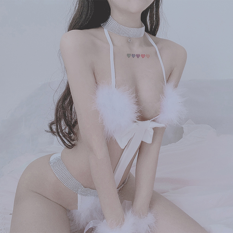 BeYourCat白猫少女撩动心弦性感毛绒三点式内衣套装情趣衣吊带
