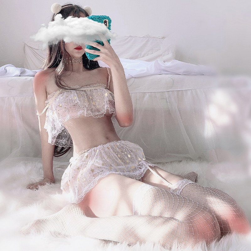 BeYourCat星光少女网纱一字肩吊带蕾丝星星装饰性感睡裙内衣套装