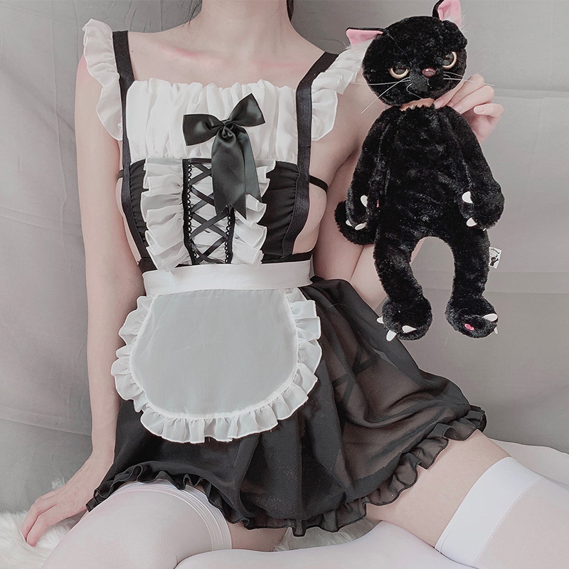 BeYourCat喵喵性感女仆可爱蝴蝶结露背绑带cos制服套装内衣情趣