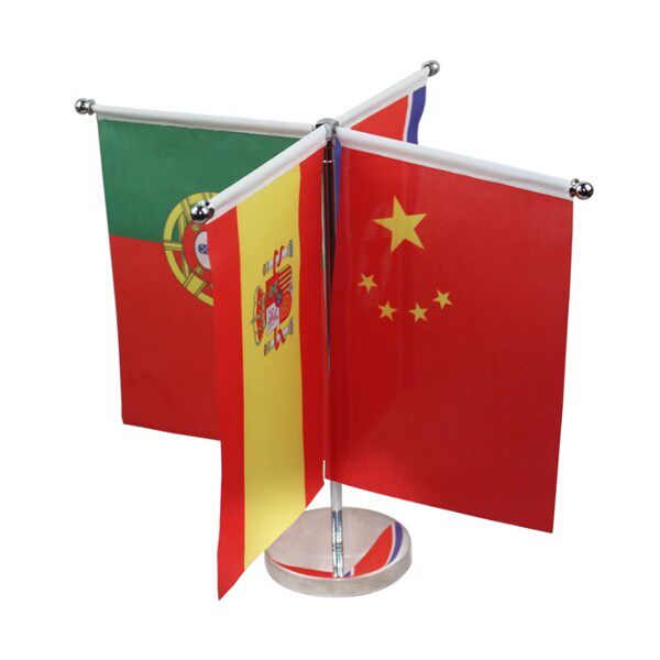 不锈钢四叉桌旗座办公室国旗摆件旗杆谈判旗架签字签约旗4杆桌面