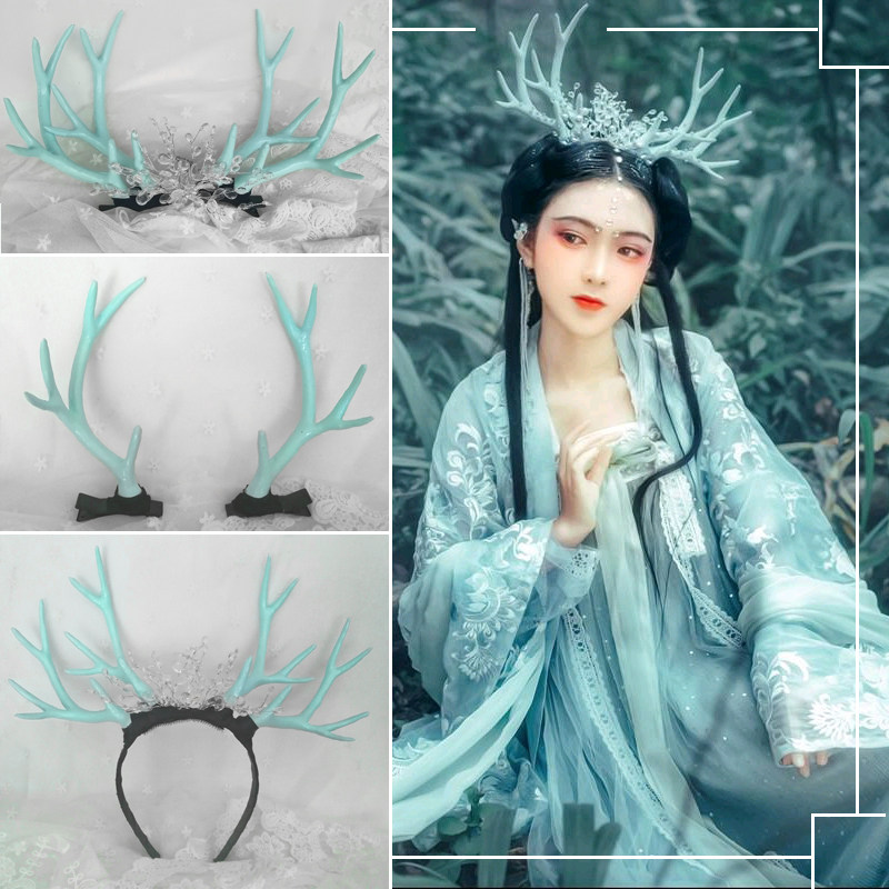 森女发箍汉服古风头箍发夹鹿角头饰影楼表演摄影道具写真麋鹿发饰