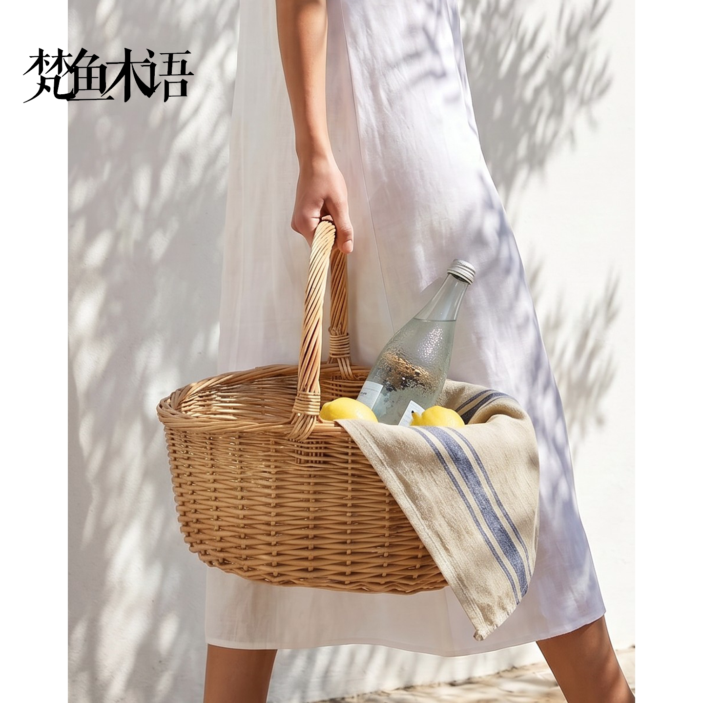 柳编编织手提篮野餐购物篮图片