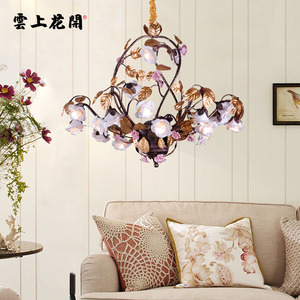 美式客厅阳台公主卧室陶瓷玫瑰花灯艺术创意个性田园花灯酒店餐吊
