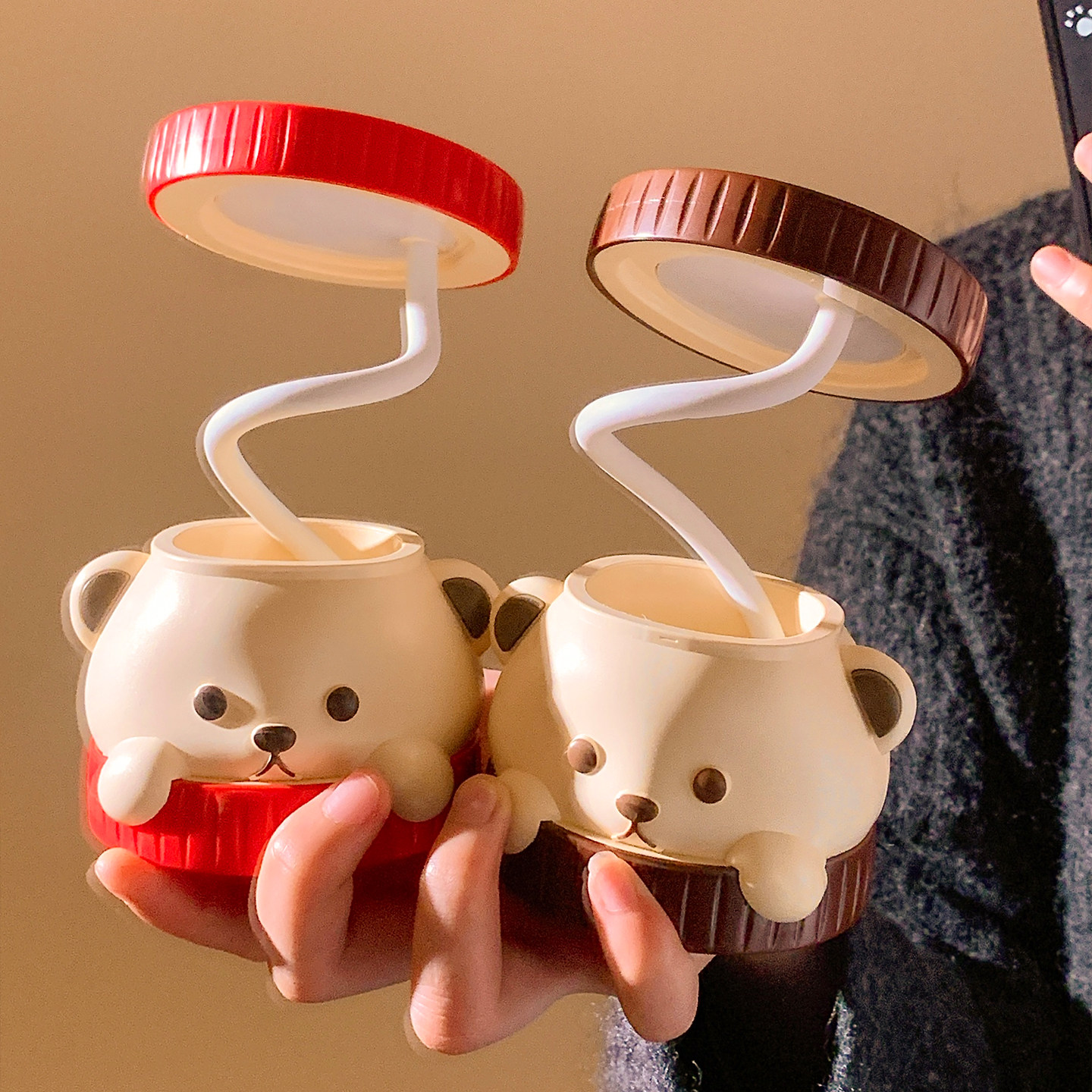 卡通饼干小熊便携式台灯伸缩式USB充电小夜灯迷你护眼照明灯学生