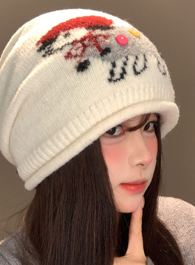 可爱卡通纽扣小羊针织堆堆帽女