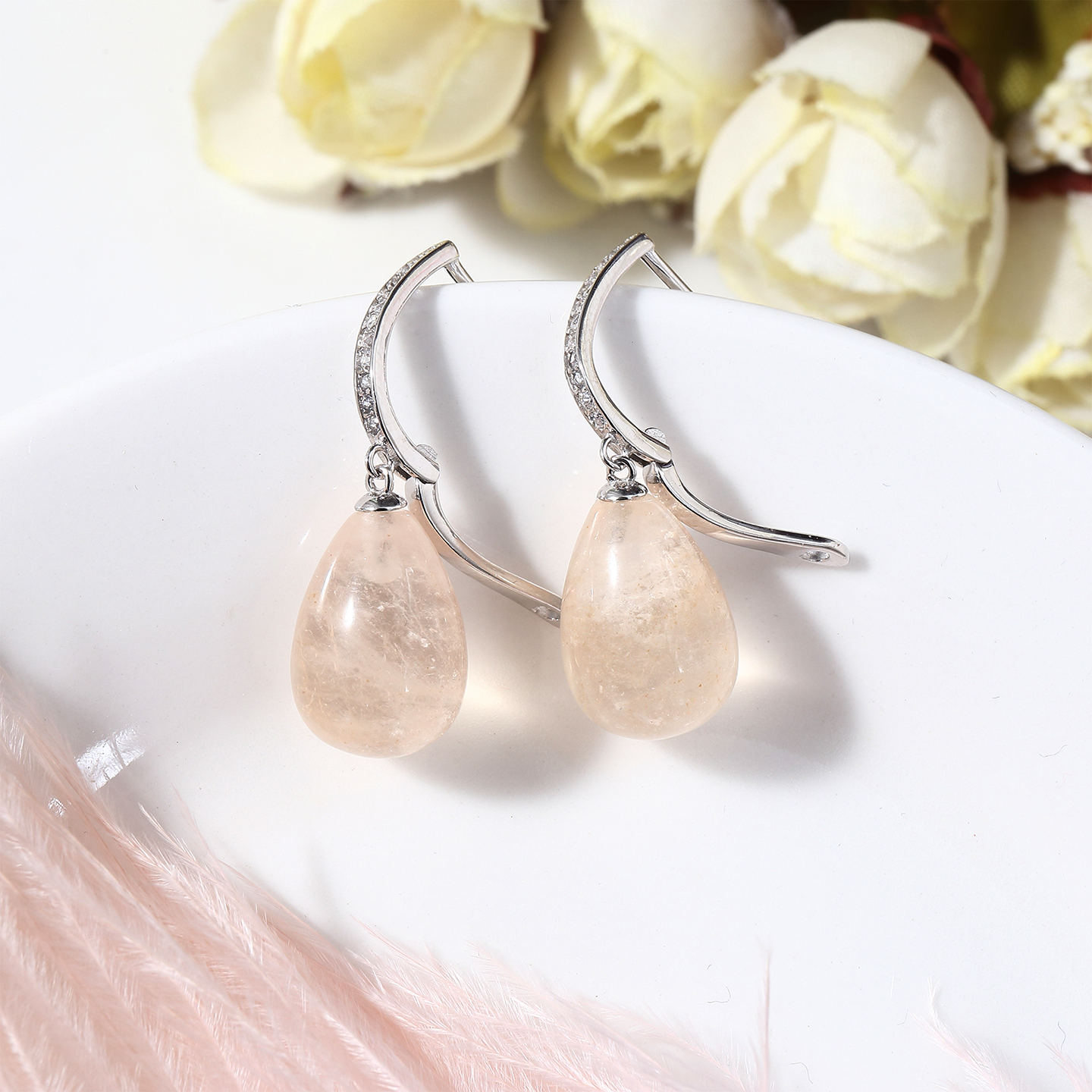 艾惟诗S925银天然摩根石耳环