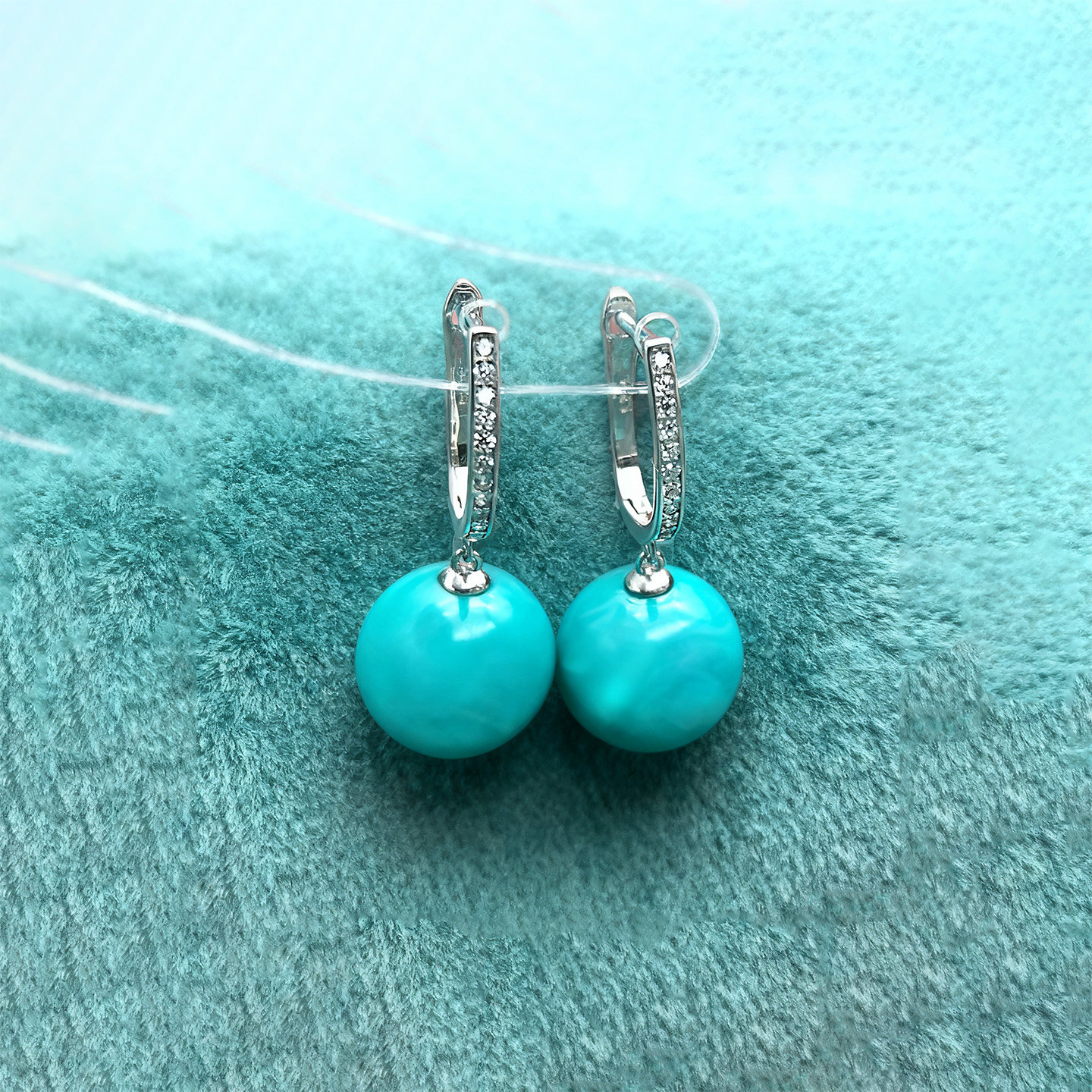 纯银绿松石耳环钻石耳坠轻奢小众气质耳饰女时尚原创蓝色圆球耳环,饰品/流行首饰/时尚饰品新,耳饰,淘宝优惠券,粉丝福利购,淘宝优惠卷