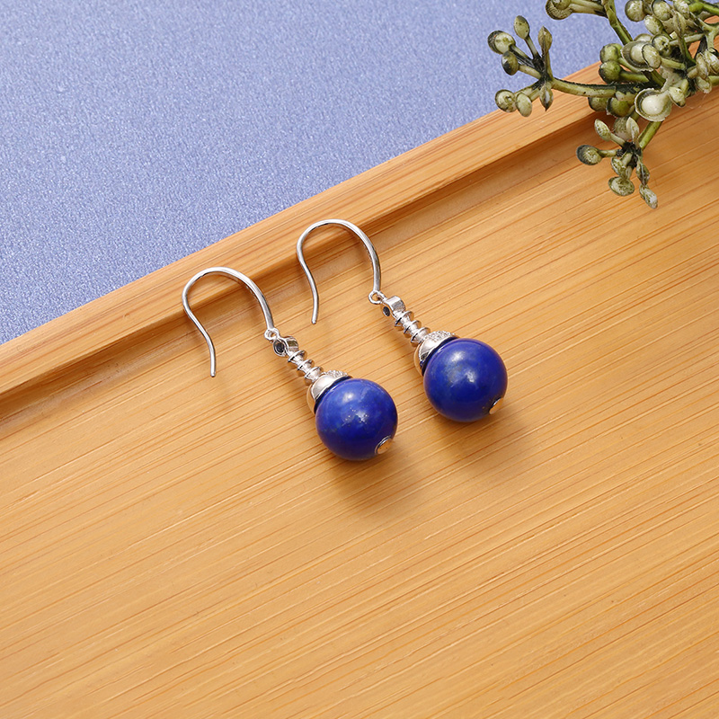天然青金石圆珠耳环耳坠